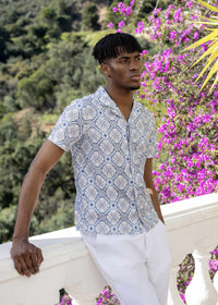 Scylla Camp Shirt - background::white,variant::Scylla Blue