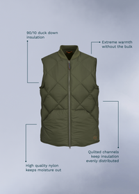 Myoko Down Vest - background::white,variant::Dark Olive