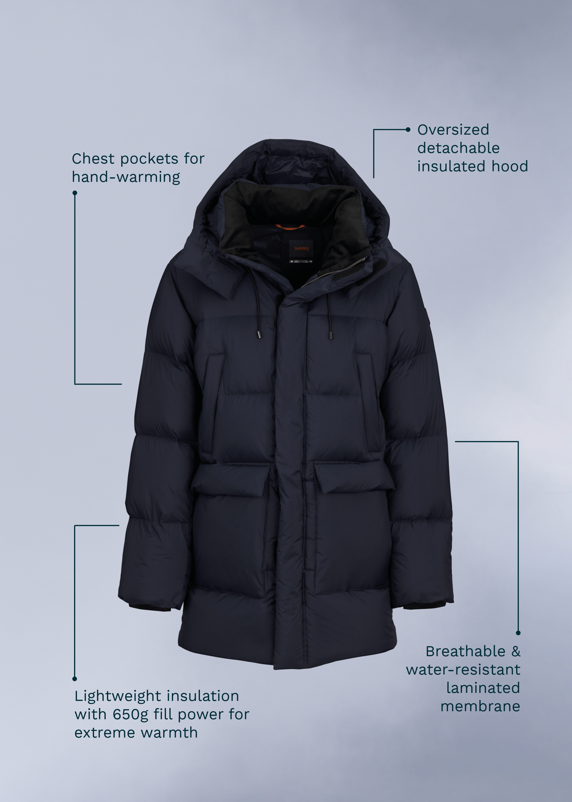 Nagano Down Parka - background::white,variant::Midnight