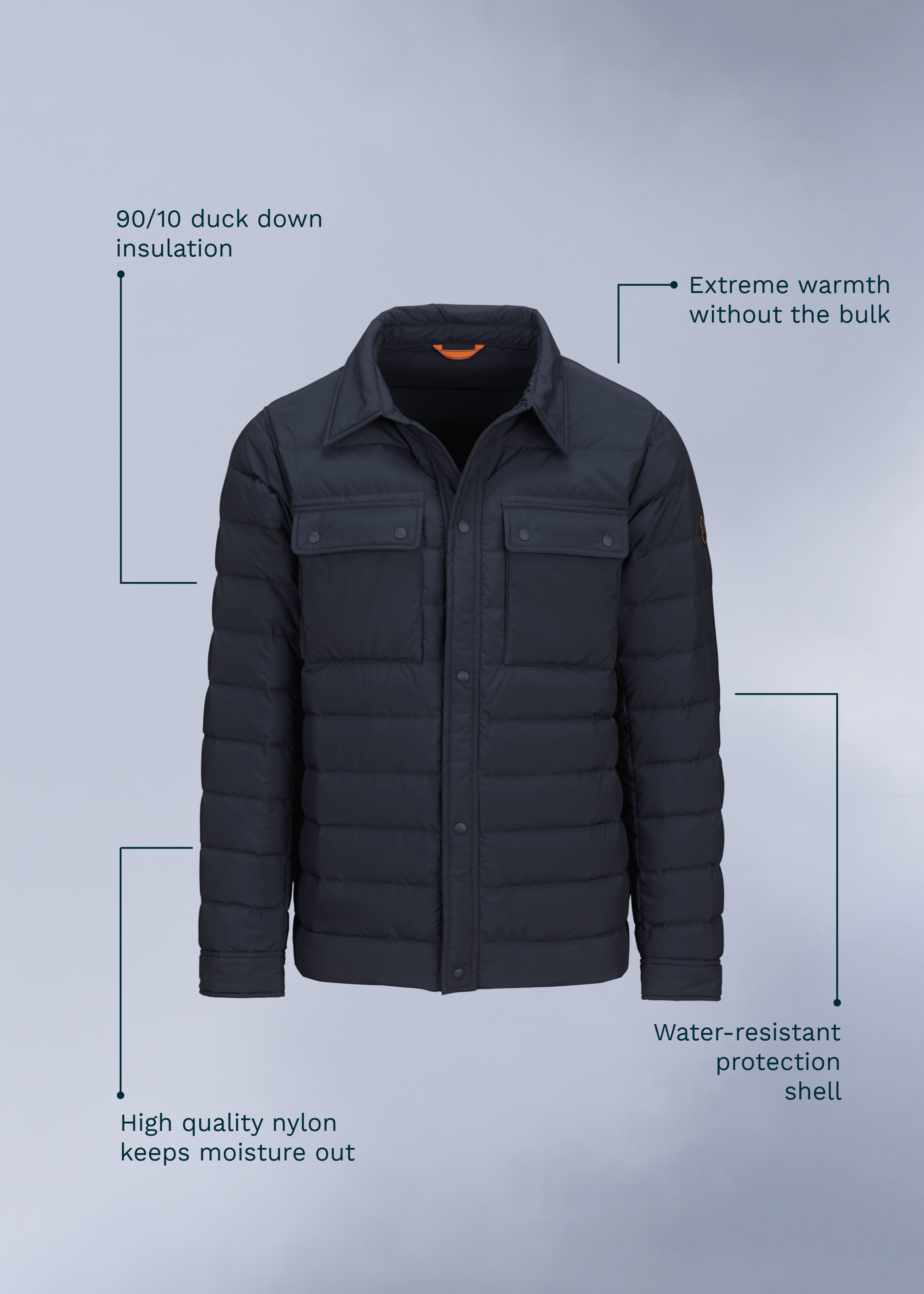 Sapparo Down Shirt - background::white,variant::Midnight