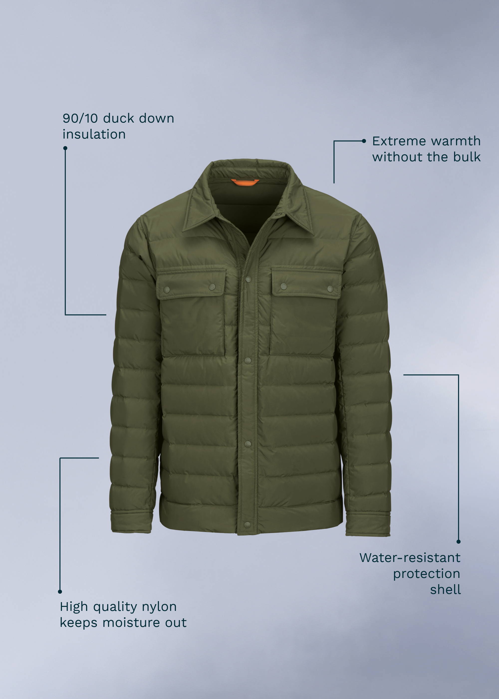 Sapparo Down Shirt - background::white,variant::Dark Olive