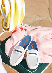 Women's Slide Loafer - background::white,variant::White/Blue Stripe