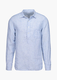 Amalfi Popover Linen Shirt - background::white,variant::Ensign Blue Linen
