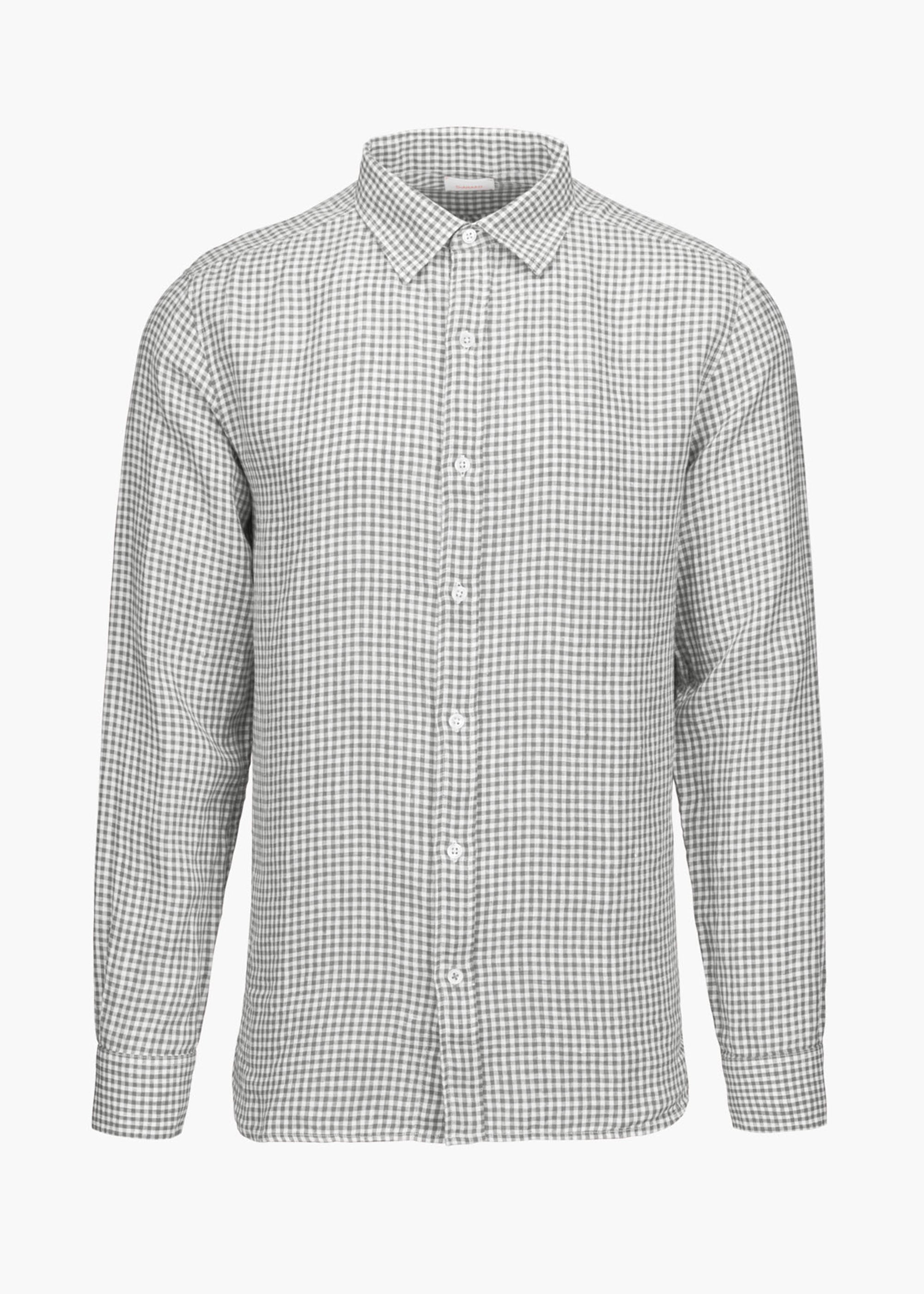 Amalfi Gingham Linen Shirt - background::white,variant::Hickory Gingham