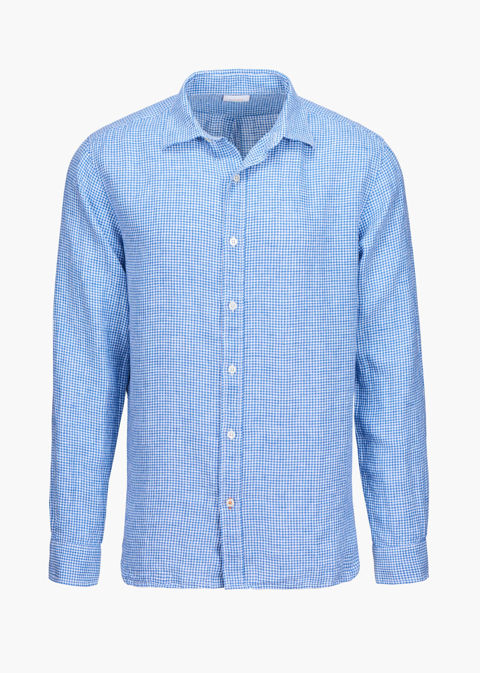 Amalfi Gingham Linen Shirt - background::white,variant::Ensign Blue Gingham